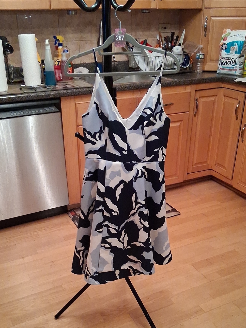 KEEPSAKE the Label White and Navy Floral Asymmetrical Slip Dress